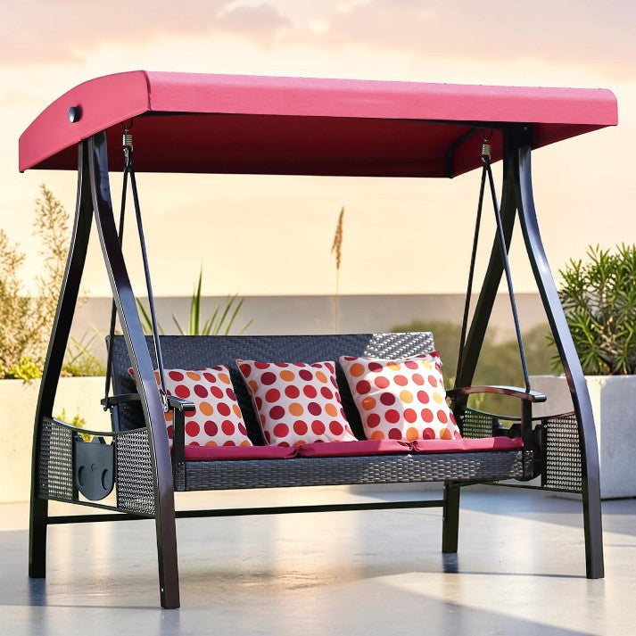 Outdoor Swing, 3 Seat Patio Bench with Canopy and Cushions