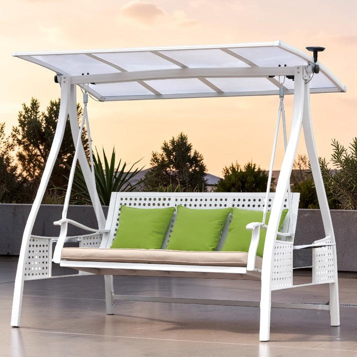 Outdoor Swing, 3 Seat Aluminum Patio Bench with Canopy and Solar Light