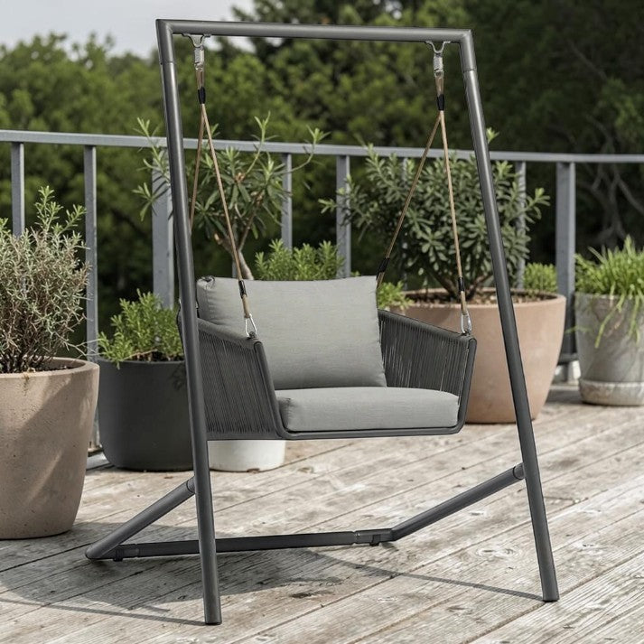 Outdoor Swing Chair with Steel Frame and Cushioned Seat