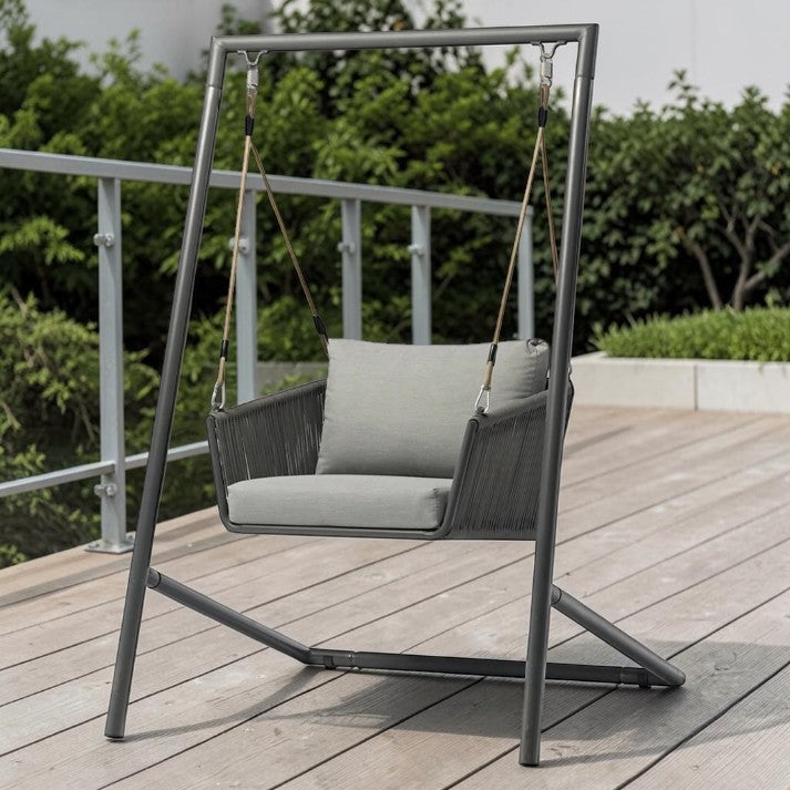 Outdoor Swing Chair with Steel Frame and Cushioned Seat