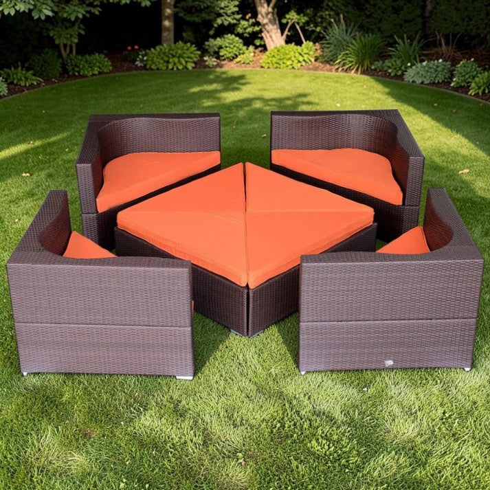 Outdoor Patio, Wicker Sectional Sofa Set with Cushions, 8 Piece Modular Seating