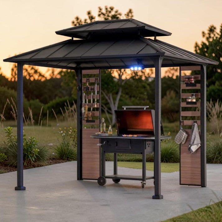 7 x 9 ft, Outdoor Grill Gazebo with Steel Hardtop, Shelves, and Hooks