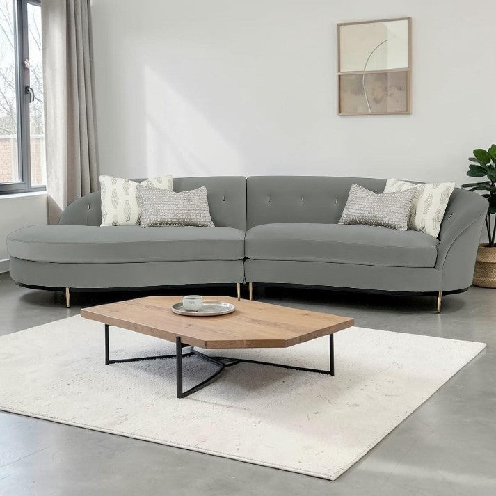 Living Room Curved Velvet Sectional Sofa with Tufted Back