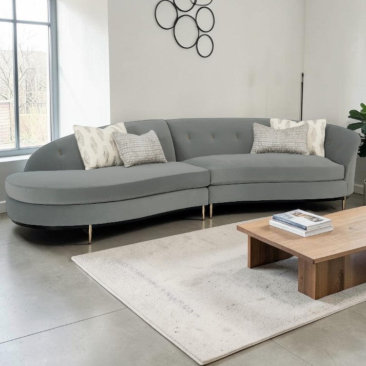 Living Room Curved Velvet Sectional Sofa with Tufted Back