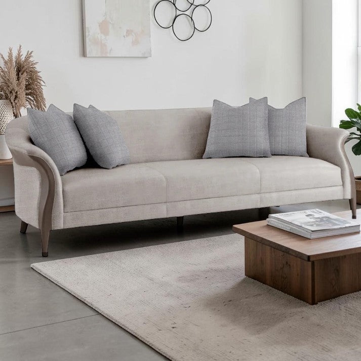 Living Room Curved Arm Sofa with Upholstered Frame and Accent Pillows