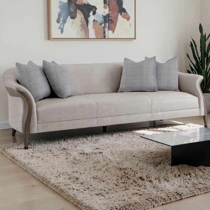 Living Room Curved Arm Sofa with Upholstered Frame and Accent Pillows