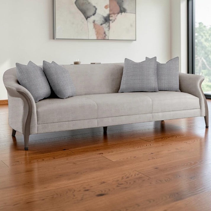 Living Room Curved Arm Sofa with Upholstered Frame and Accent Pillows