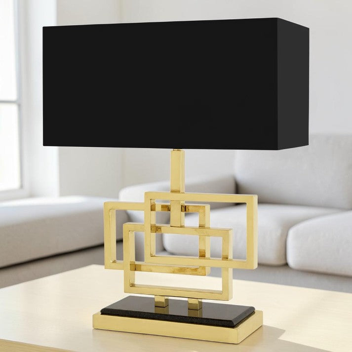 Modern Table Lamps with Brass Frame and Black Rectangular Shade