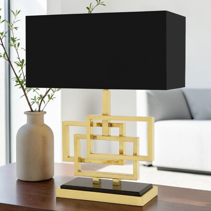 Modern Table Lamps with Brass Frame and Black Rectangular Shade