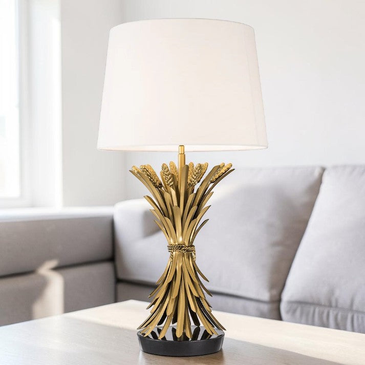 Decorative Table Lamps with Gold Wheat Sheaf Base and White Shade