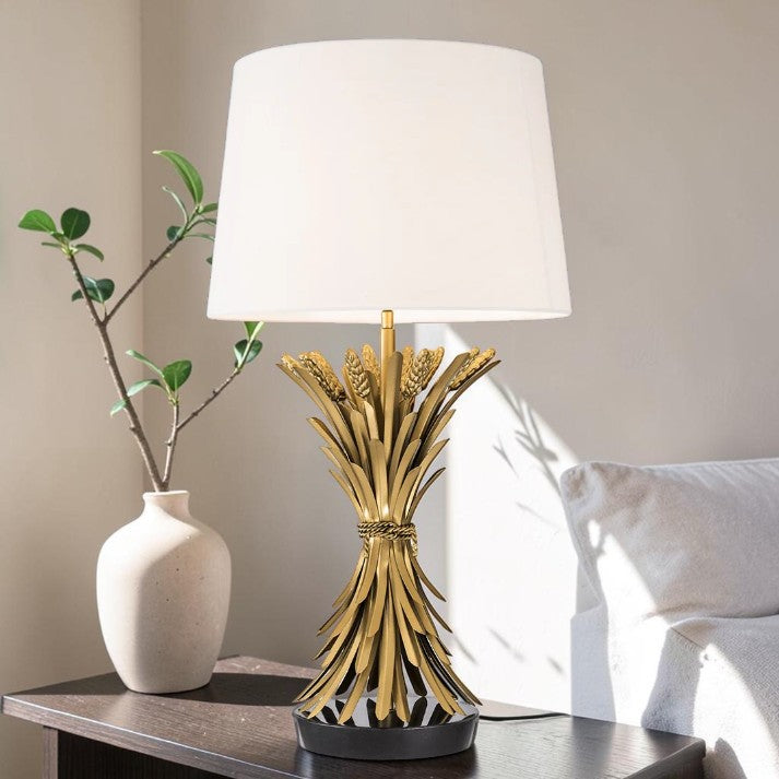 Decorative Table Lamps with Gold Wheat Sheaf Base and White Shade