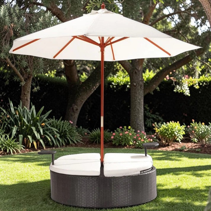 Outdoor Patio, Double Chaise Lounge Daybed with Umbrella