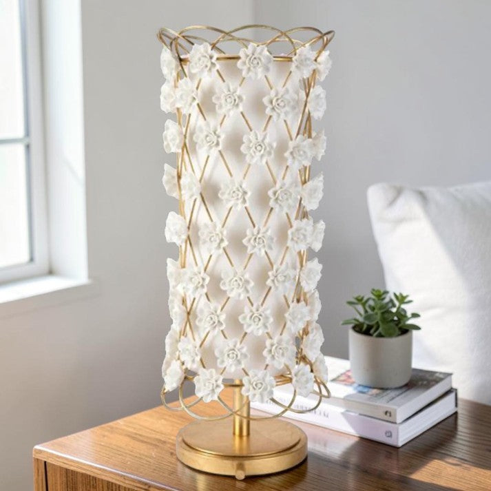 Porcelain Floral Uplight Table Lamps with Gold Finish Base