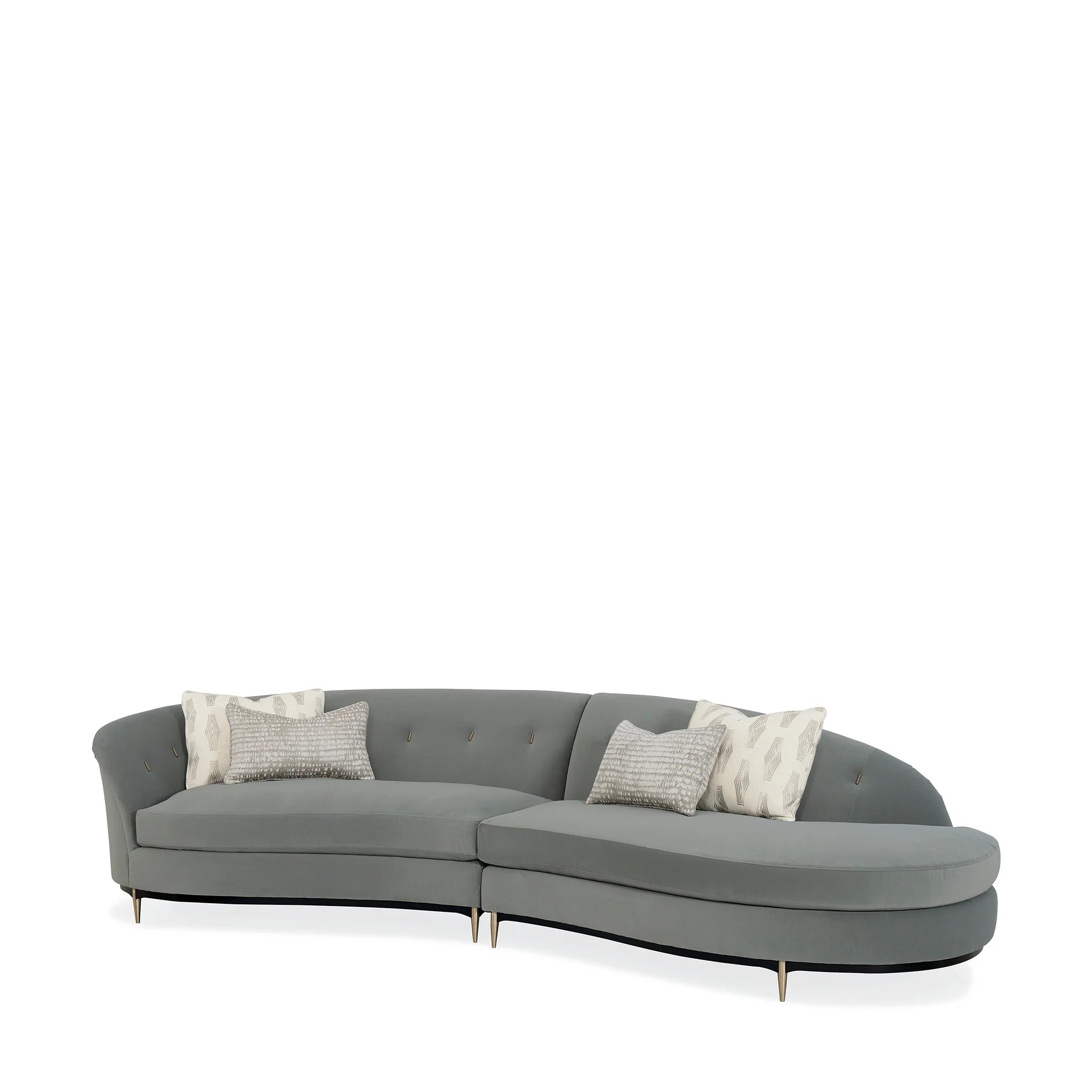 Living Room Curved Velvet Sectional Sofa with Tufted Back